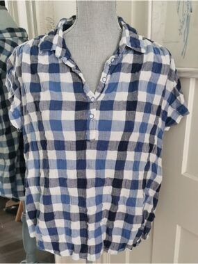 Womens Northern Reflection Buffalo Blue Plaid  Picnic ShortSleeve Shirt. L